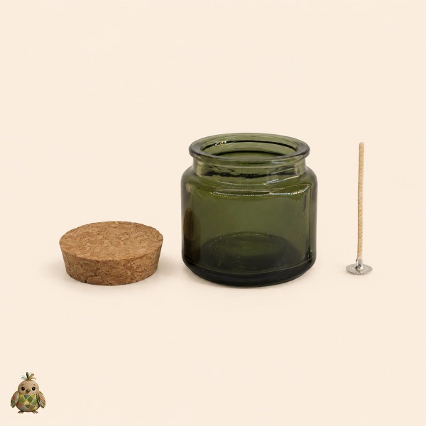 100 ml Green Glass Candle Jar Set with Cork Lid and Wick 100 ml Green Glass Candle Jar Set with Cork Lid and Wick