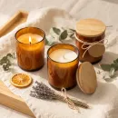 Amber Glass Candle Jars - Bamboo Lid Natural Amber Glass Candle Jars - Bamboo Lid Natural