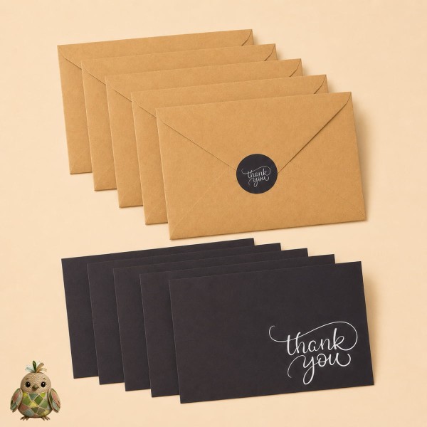 Set of 5 Thank You Cards with Kraft Envelopes and Stickers Set of 5 Thank You Cards with Kraft Envelopes and Stickers