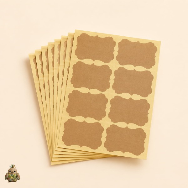 Blank Kraft Self-Adhesive Labels, Vintage Shape – 5.6 x 3.1 cm