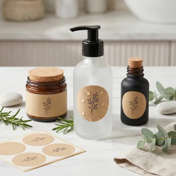 Waterproof Round Kraft Labels - Jars and Bottles