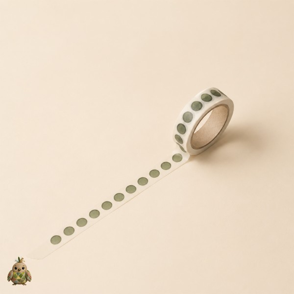 Botany Imprint 10 mm Decorative Washi Tape - Botanical Green and Green Dots Botany Imprint 10 mm Decorative Washi Tape - Botanical Green and Green Dots