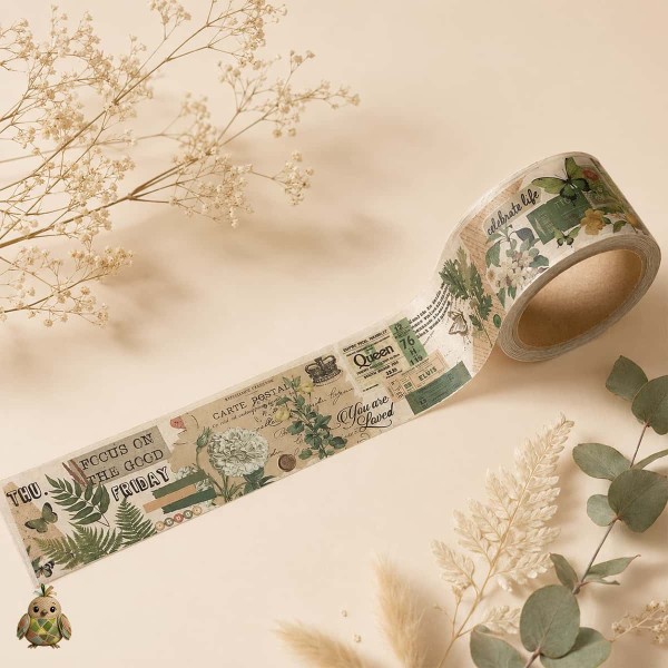Botany Imprint 30 mm decorative washi tape - Vintage Botanical Collage
