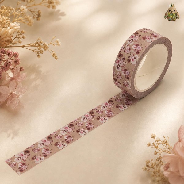 Decorative washi tape 15 mm Dusk Rose - dusty rose floral Decorative washi tape 15 mm Dusk Rose - dusty rose floral