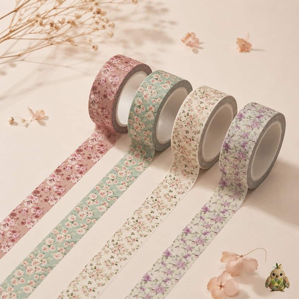 Decorative washi tape 15 mm Rose Garden Quartet - premium floral set of 4 rolls Decorative washi tape 15 mm Rose Garden Quartet - premium floral set of 4 rolls