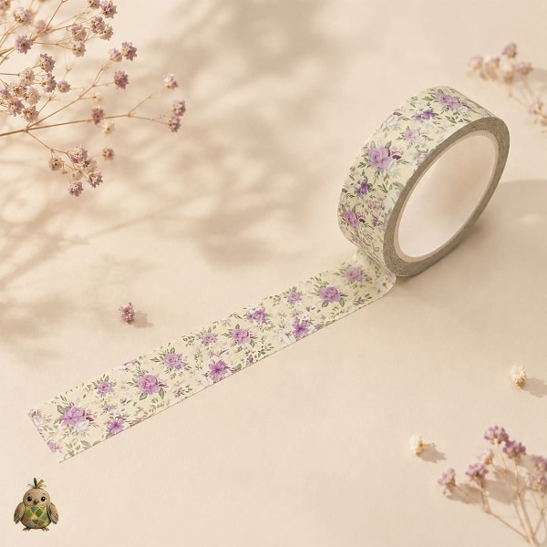 Decorative washi tape 15 mm Velvet Vine - pastel purple floral