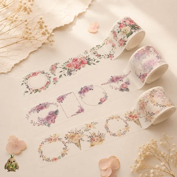 Decorative washi tape 50 mm Floral Boutique, 3-roll set