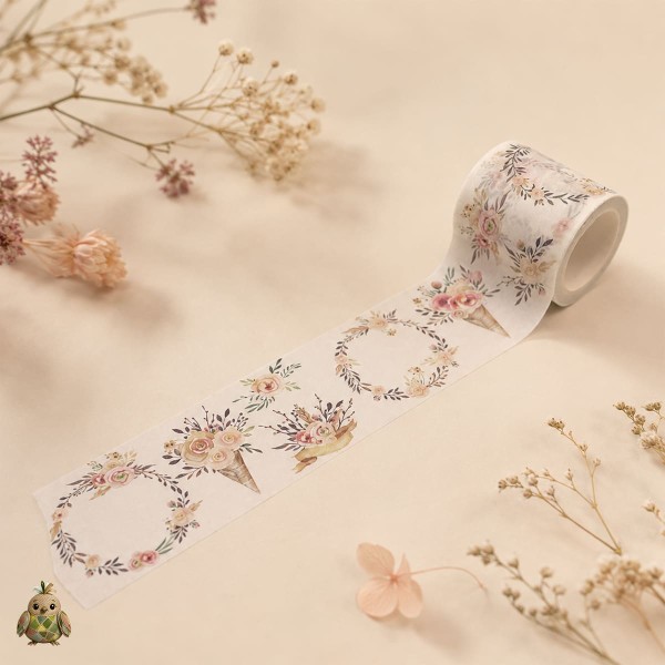 Decorative washi tape 50 mm Velvet Verses - pastel floral wreaths