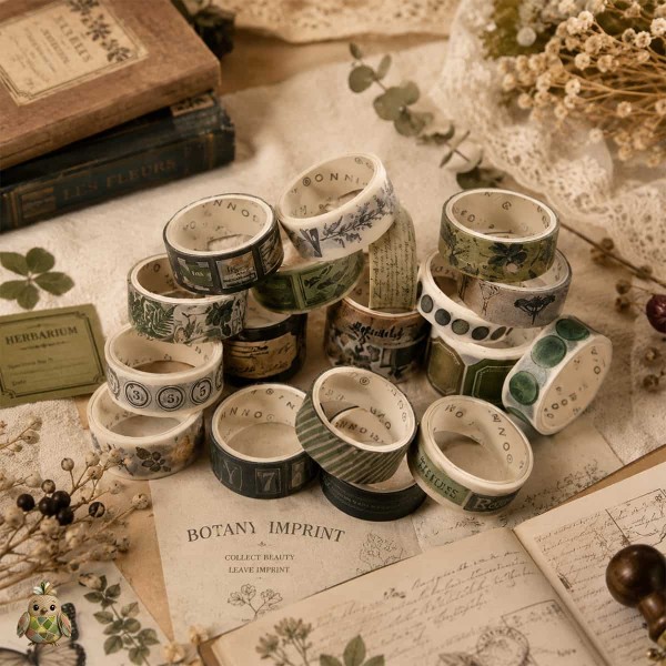 Washi Tape Set Botany Imprint – 18 rolls vintage botanical collection Washi Tape Set Botany Imprint – 18 rolls vintage botanical collection