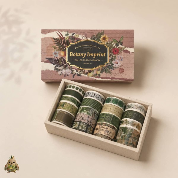 Washi Tape Set Botany Imprint – 18 rolls vintage botanical collection Washi Tape Set Botany Imprint – 18 rolls vintage botanical collection