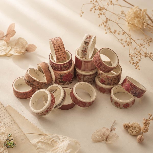 Washi Tape Set "Flower Gallery" – 18 rolls vintage botanical collection