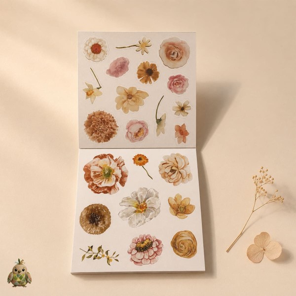 Blossom Season Autumn Colors and Flowers Sticker Book – PET and Washi Floral Stickers, approx. 120 pcs Blossom Season Autumn Colors and Flowers Sticker Book – PET and Washi Floral Stickers, approx. 120 pcs
