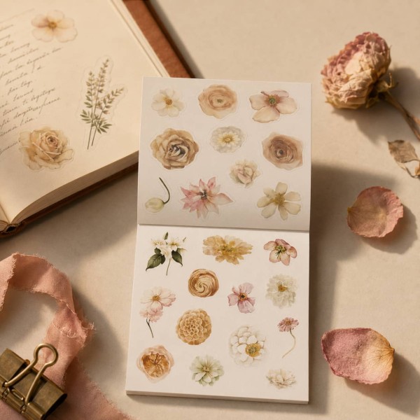 Blossom Season Autumn Colors and Flowers Sticker Book – PET and Washi Floral Stickers, approx. 120 pcs Blossom Season Autumn Colors and Flowers Sticker Book – PET and Washi Floral Stickers, approx. 120 pcs