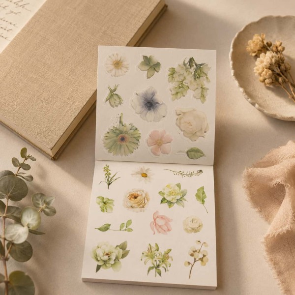 Blossom Season Green Vine Floral Language Sticker Book – PET and Washi Floral Stickers, approx. 120 pcs Blossom Season Green Vine Floral Language Sticker Book – PET and Washi Floral Stickers, approx. 120 pcs