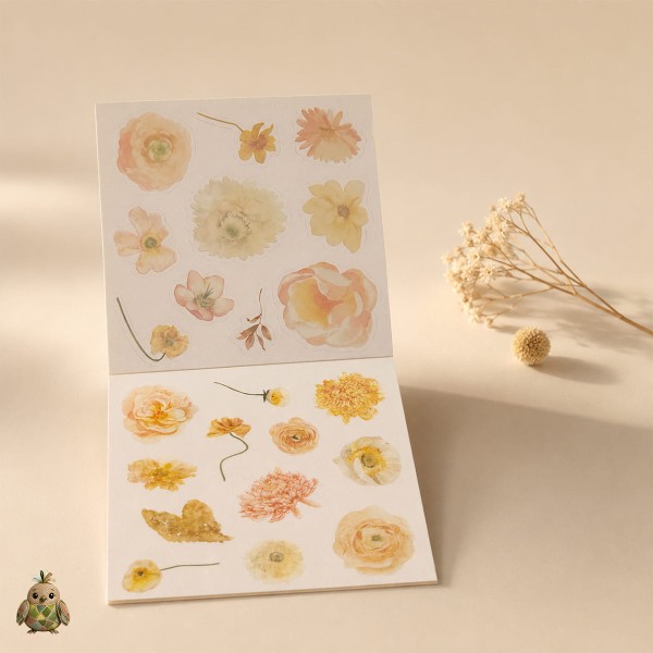 Blossom Season Warm Sun and Flowers Sticker Book – PET and Washi Floral Stickers, approx. 120 pcs Blossom Season Warm Sun and Flowers Sticker Book – PET and Washi Floral Stickers, approx. 120 pcs