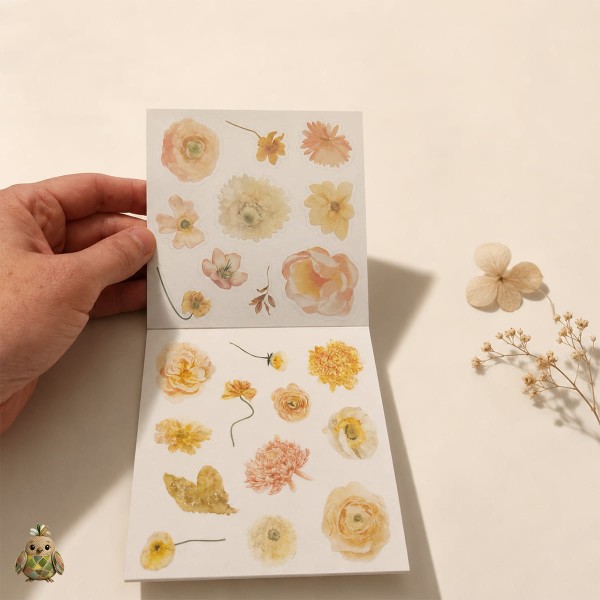 Blossom Season Warm Sun and Flowers Sticker Book – PET and Washi Floral Stickers, approx. 120 pcs Blossom Season Warm Sun and Flowers Sticker Book – PET and Washi Floral Stickers, approx. 120 pcs