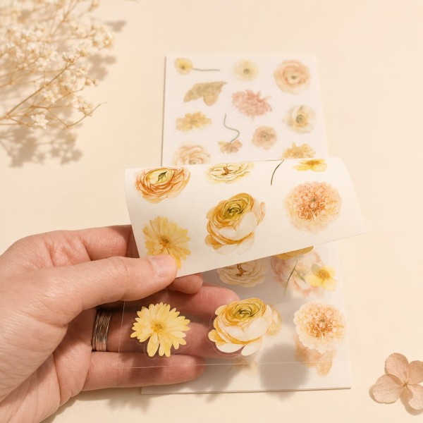 Blossom Season Warm Sun and Flowers Sticker Book – PET and Washi Floral Stickers, approx. 120 pcs Blossom Season Warm Sun and Flowers Sticker Book – PET and Washi Floral Stickers, approx. 120 pcs