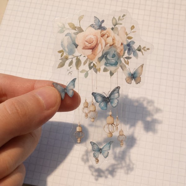 Butterfly Listening to the Wind PET Sticker Set – watercolor butterflies and flowers, 10 pcs