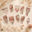 Catching Dreams PET Sticker Set – pink flowers and dreamcatcher accents, 10 pcs Catching Dreams PET Sticker Set – pink flowers and dreamcatcher accents, 10 pcs