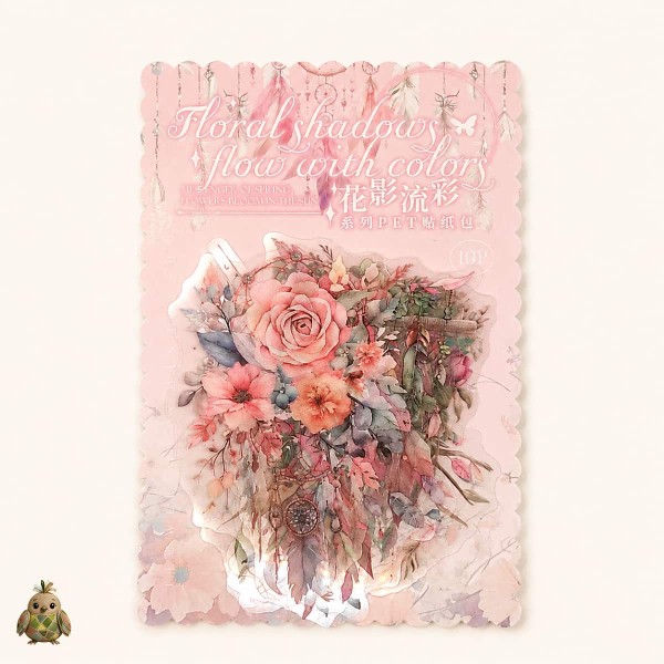 Catching Dreams PET Sticker Set – pink flowers and dreamcatcher accents, 10 pcs Catching Dreams PET Sticker Set – pink flowers and dreamcatcher accents, 10 pcs