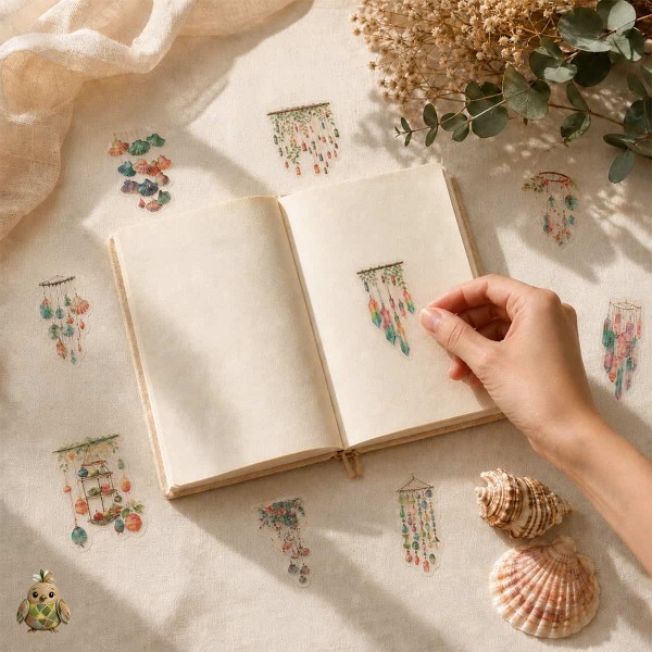 Flower Bells Follow the Wind PET Sticker Set – botanical leaves and hanging floral bells, 10 pcs Flower Bells Follow the Wind PET Sticker Set – botanical leaves and hanging floral bells, 10 pcs