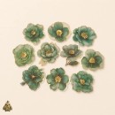 Gold-Plated Flower Dawn Green Flower PET Sticker Set – 10 designs with green flowers and gold details