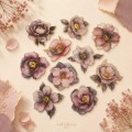 Gold-Plated Flower Dawn Pink Mist Dream PET Sticker Set – 10 designs with pink grey flowers and gold details