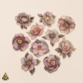 Gold-Plated Flower Dawn Pink Mist Dream PET Sticker Set – 10 designs with pink grey flowers and gold details