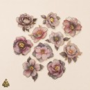 Gold-Plated Flower Dawn Pink Mist Dream PET Sticker Set – 10 designs with pink grey flowers and gold details
