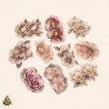 Gold-Plated Flower Dawn Pink Mist Dream PET Sticker Set – pink grey flowers with gold details, 20 pcs
