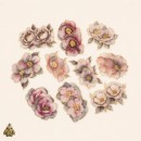 Gold-Plated Flower Dawn Pink Mist Dream PET Sticker Set – pink grey flowers with gold details, 20 pcs Gold-Plated Flower Dawn Pink Mist Dream PET Sticker Set – pink grey flowers with gold details, 20 pcs