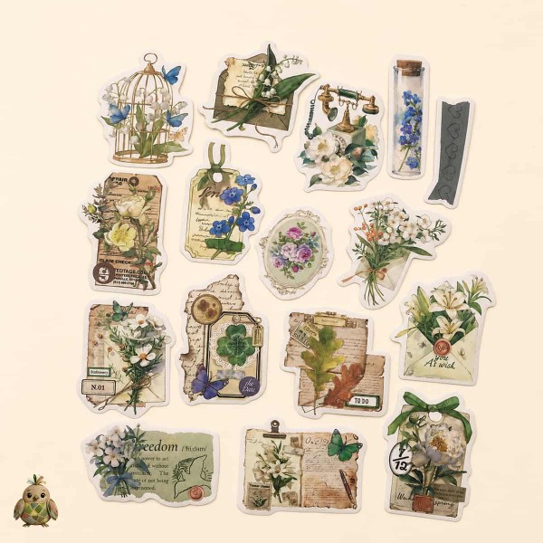 Journal Vintage Sticker Pack "Freud's Garden", Spring's Appointment – 16 die-cut botanical stickers Journal Vintage Sticker Pack "Freud's Garden", Spring's Appointment – 16 die-cut botanical stickers