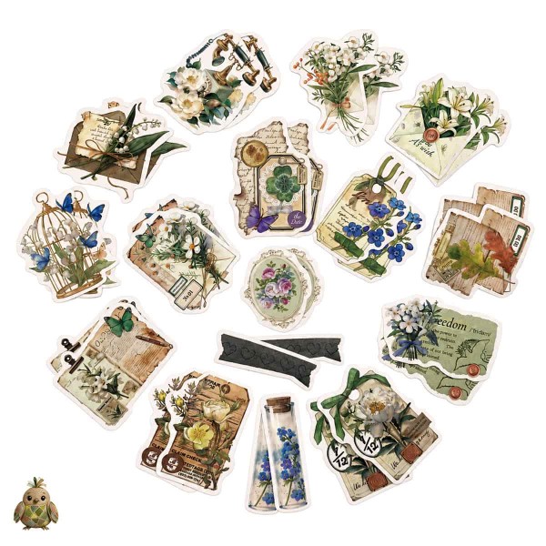 Journal Vintage Sticker Pack "Freud's Garden", Spring's Appointment – 32 die-cut washi botanical stickers Journal Vintage Sticker Pack "Freud's Garden", Spring's Appointment – 32 die-cut washi botanical stickers