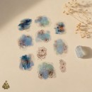 Starry Flower Charm Sea Rhyme Paeoniae PET Sticker Set – blue flowers with rose-gold details, 10 pcs