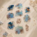 Starry Flower Charm Sea Rhyme Paeoniae PET Sticker Set – blue flowers with rose-gold details, 10 pcs