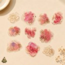 Starry Flower Charm Sweet Starlight PET Sticker Set – pink flowers with gold details, 10 pcs