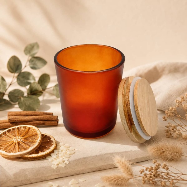 220 ml Frosted Amber Glass Jar with Bamboo Lid 220 ml Frosted Amber Glass Jar with Bamboo Lid