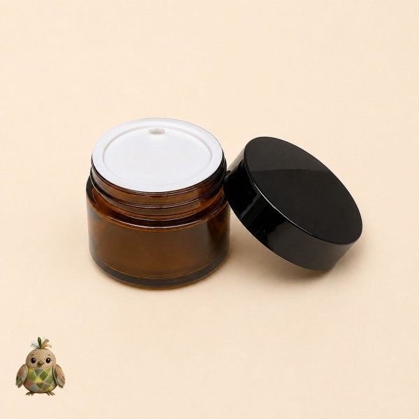 50 ml Amber Glass Jar with Black Lid and Sealing Disc 50 ml Amber Glass Jar with Black Lid and Sealing Disc