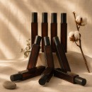 Set of 10 Square Amber Glass Roll-On Bottles, 10 ml, with Metal Roller Balls and Black Caps