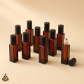 Set of 10 Square Amber Glass Roll-On Bottles, 5 ml, with Metal Roller Balls and Black Caps