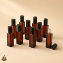 Set of 10 Square Amber Glass Roll-On Bottles, 5 ml, with Metal Roller Balls and Black Caps