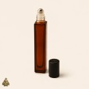 Square Amber Glass Roll-On Bottle 10 ml with Metal Roller Ball and Black Cap