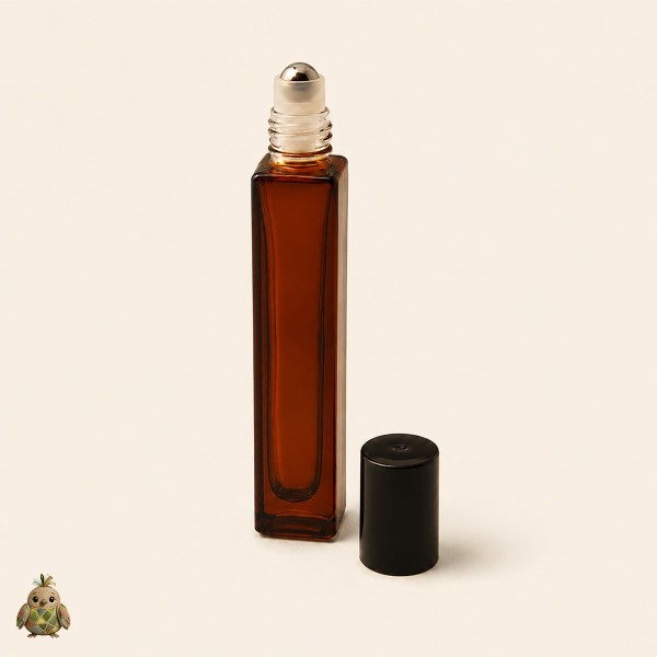 Square Amber Glass Roll-On Bottle 10 ml with Metal Roller Ball and Black Cap Square Amber Glass Roll-On Bottle 10 ml with Metal Roller Ball and Black Cap