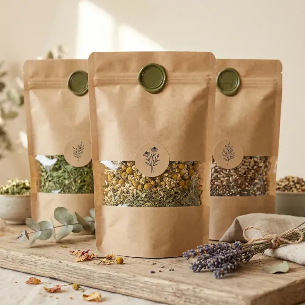 Stand-Up Kraft Bags with Window - Zip Lock Stand-Up Kraft Bags with Window - Zip Lock