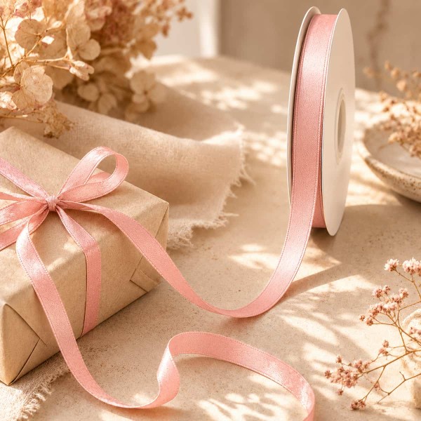 Powder Pink Cotton Blend Ribbon, 10 mm x 15 m