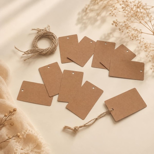 Rectangular Kraft Tags with Jute String, Set of 10