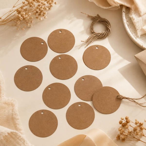 Round Kraft Tags with Jute String, Set of 10