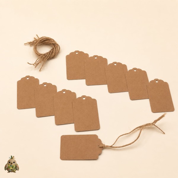 Scalloped Top Kraft Tags with Jute String, Set of 10 Scalloped Top Kraft Tags with Jute String, Set of 10
