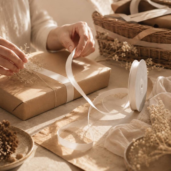 White Cotton Blend Ribbon, 10 mm x 15 m White Cotton Blend Ribbon, 10 mm x 15 m