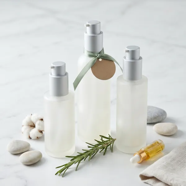 Frosted Glass Pump Bottles - Natural Cosmetics